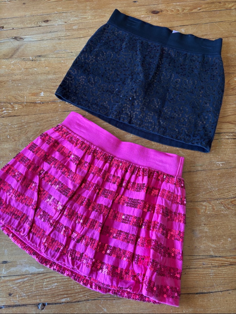 Justice Black Sequin Skort & Justice Hot Pink Striped Sequin Skort